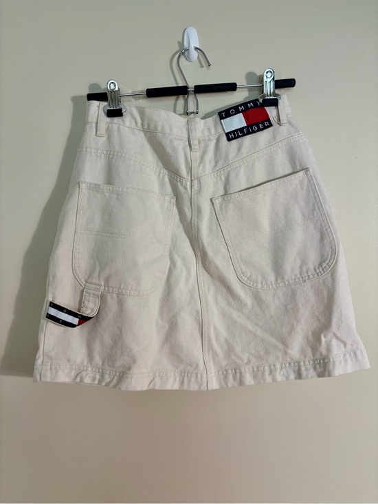 Tommy Hilfiger Dresses & Skirts - Tommy Hilfiger Vintage 90s Logo Ivory Denim Mini Skirt Size 10